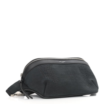 Saint Laurent Nubuck Crocodile Embossed Classic Belt Bag Black 4 of 9