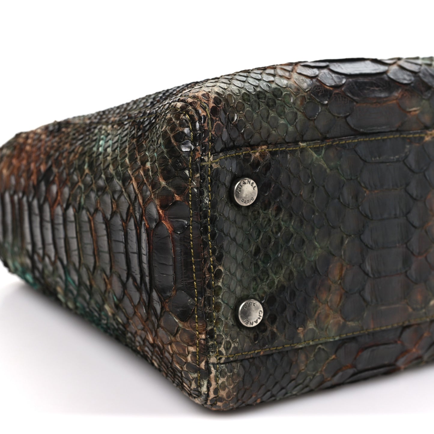 Snakeskin Executive Cerf Shopper Tote Green Brown