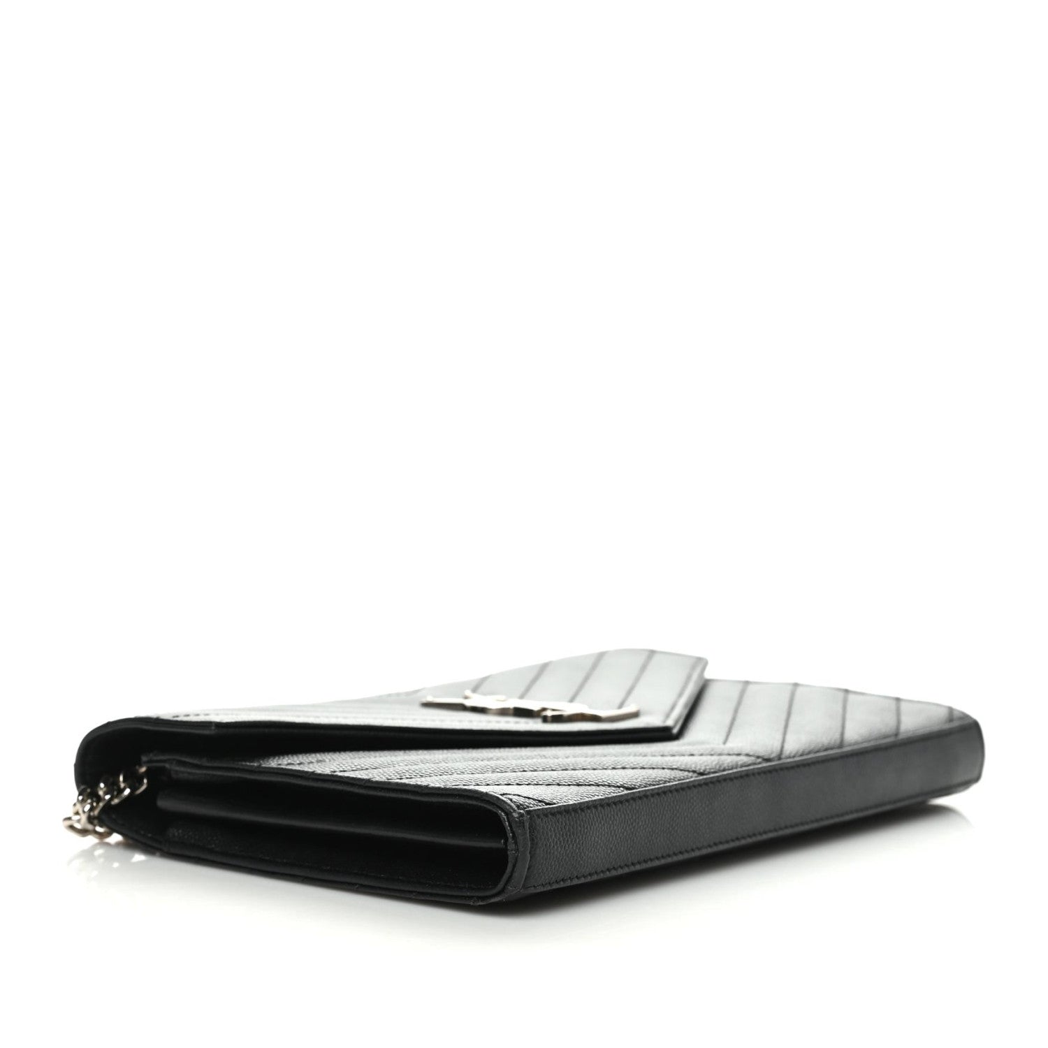 Saint Laurent Grain De Poudre Matelasse Chevron Monogram Chain Wallet Black 4 of 9