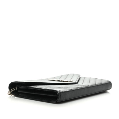 Saint Laurent Grain De Poudre Matelasse Chevron Monogram Chain Wallet Black 4 of 9