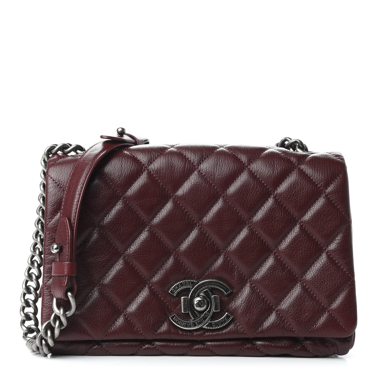 Chanel Goatskin Quilted Medium City Rock Flap Burgundy 1 of 9