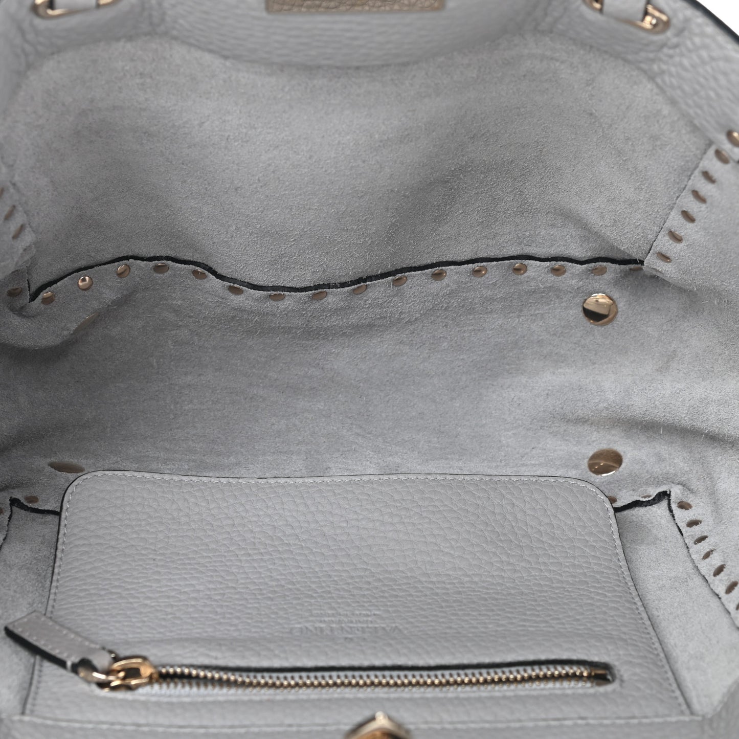 Grained Calfskin Small Rockstud Tote Pastel Grey