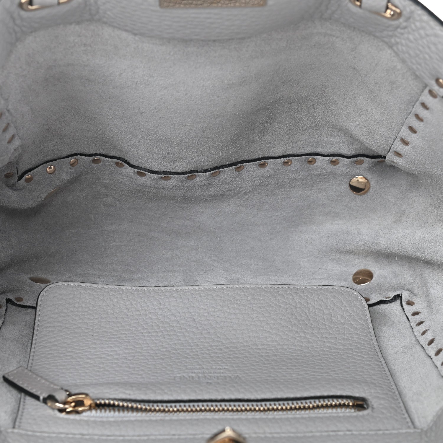 Valentino Garavani Grained Calfskin Small Rockstud Tote Pastel Grey 5 of 8