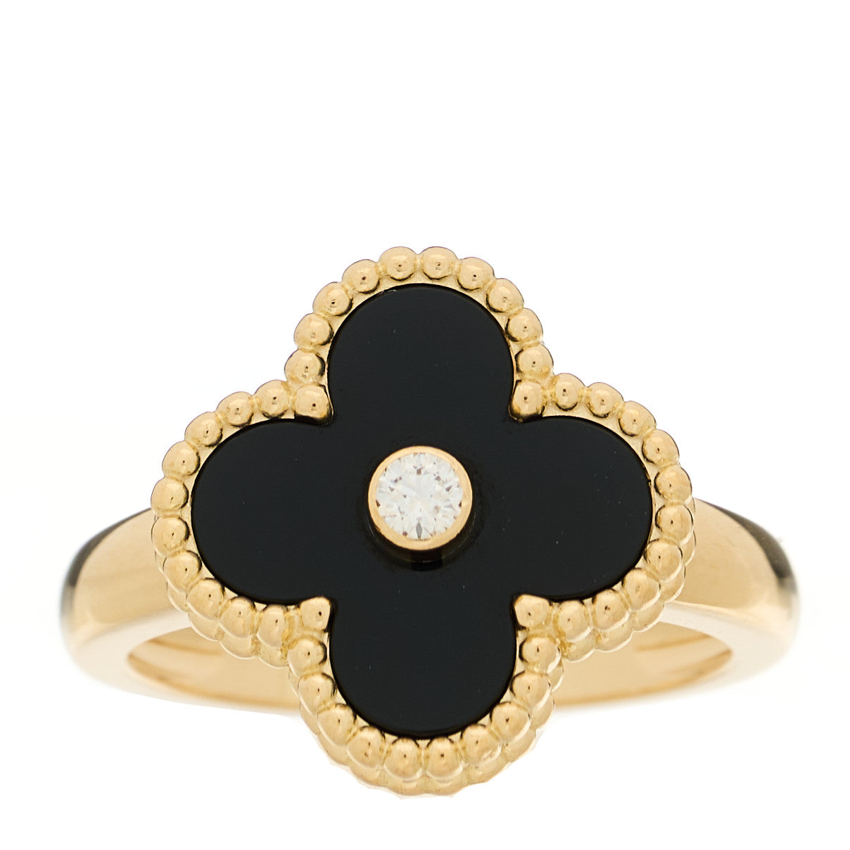 18K Yellow Gold Diamond Black Onyx Vintage Alhambra Ring 53 6.25