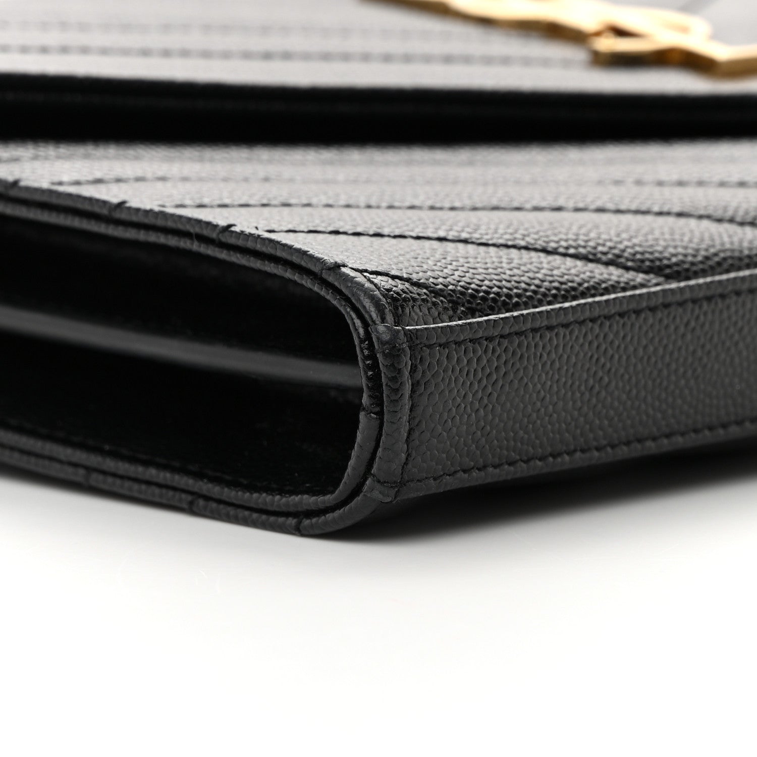 Saint Laurent Grain De Poudre Matelasse Chevron Monogram Chain Wallet Black 10 of 15