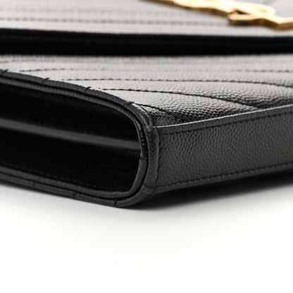 Saint Laurent Grain De Poudre Matelasse Chevron Monogram Chain Wallet Black 10 of 15