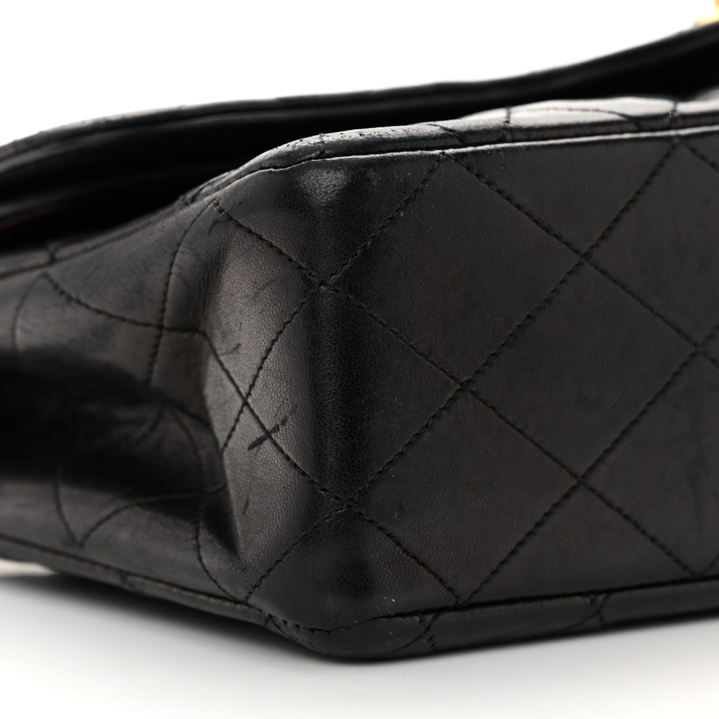 Lambskin Quilted Medium Double Flap Black