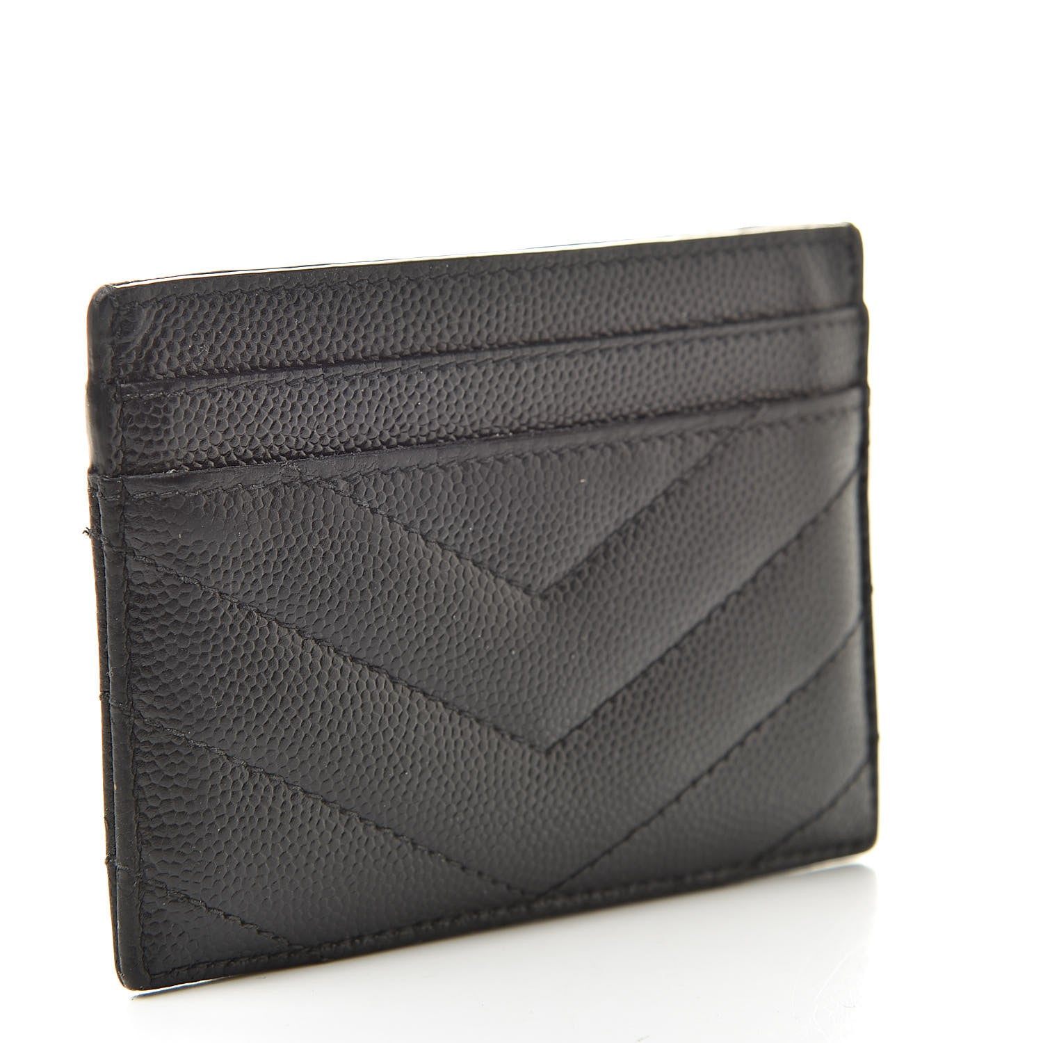 Saint Laurent Grain De Poudre Matelasse Chevron Monogram Credit Card Case Black 3 of 15