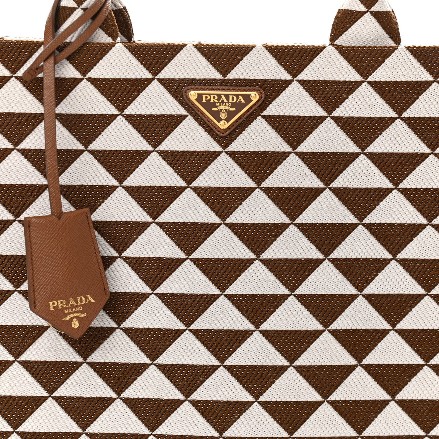 Jacquard Saffiano Triangolo Symbole Embroidered Large Tote Tobacco Talco