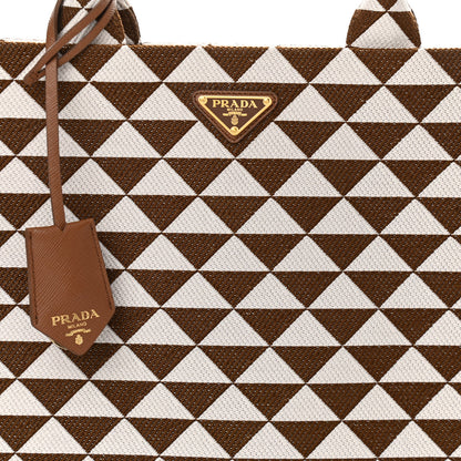 Prada Jacquard Saffiano Triangolo Symbole Embroidered Large Tote Tobacco Talco 8 of 10