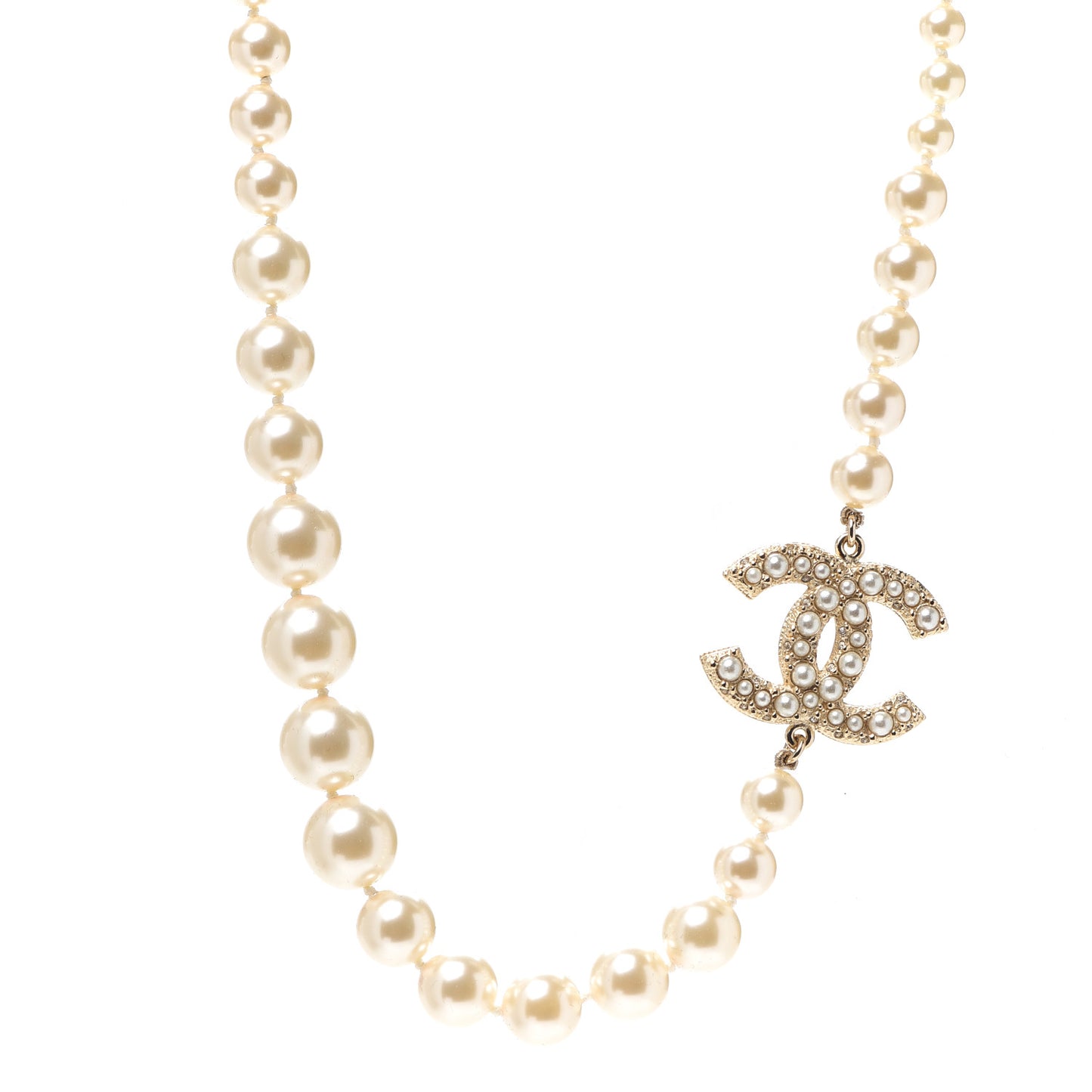 Graduated Pearl CC Short Necklace Gold