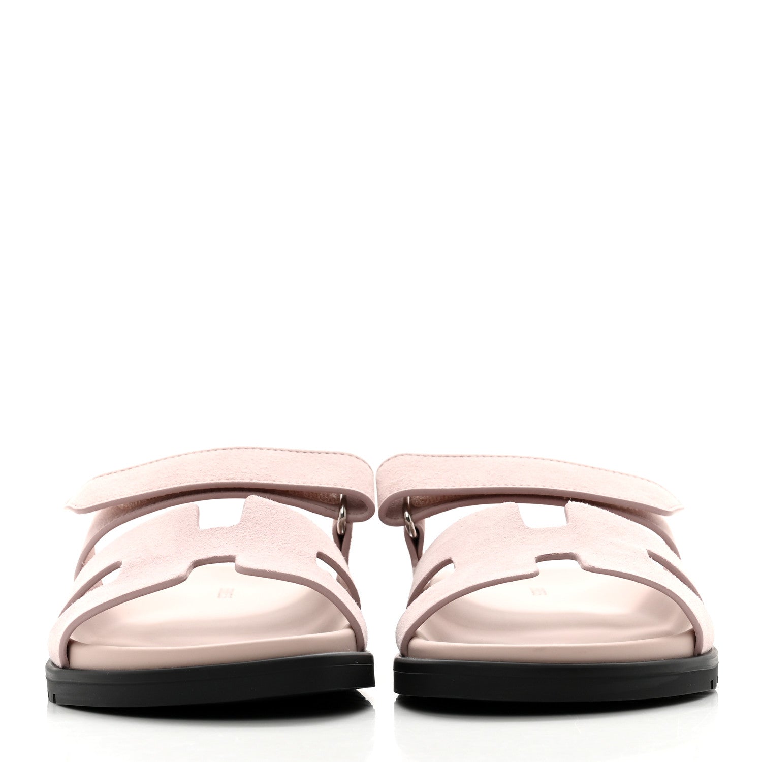 Hermes Suede Goatskin Womens Chypre Sandals 37.5 Rose Porcelaine 2 of 9