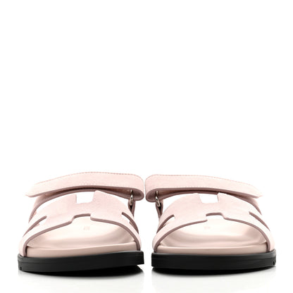 Hermes Suede Goatskin Womens Chypre Sandals 37.5 Rose Porcelaine 2 of 9