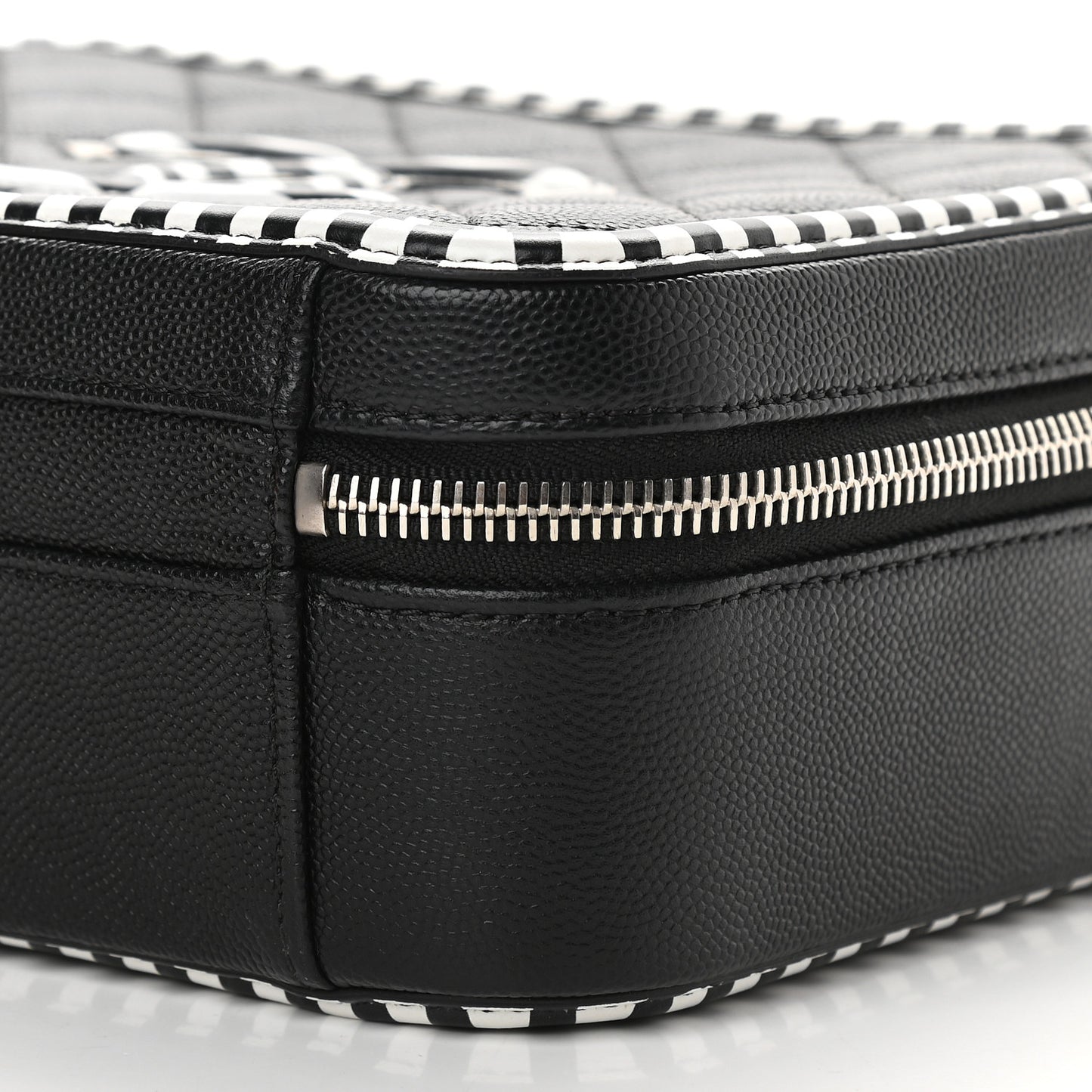Caviar Quilted Striped Medium CC Filigree Vanity Case Black White