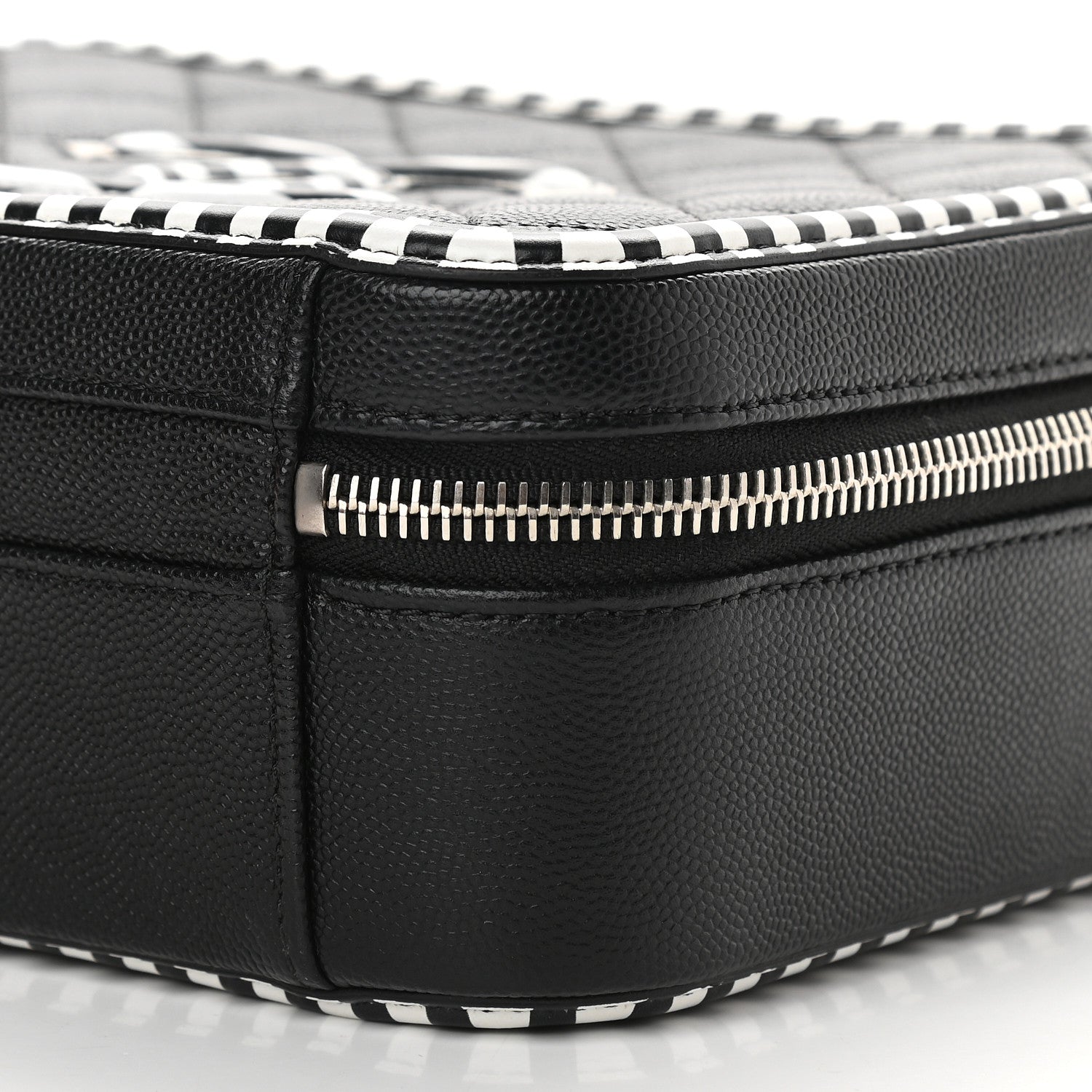Chanel Caviar Quilted Striped Medium CC Filigree Vanity Case Black White 9 of 9
