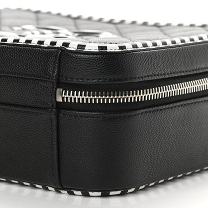 Chanel Caviar Quilted Striped Medium CC Filigree Vanity Case Black White 9 of 9