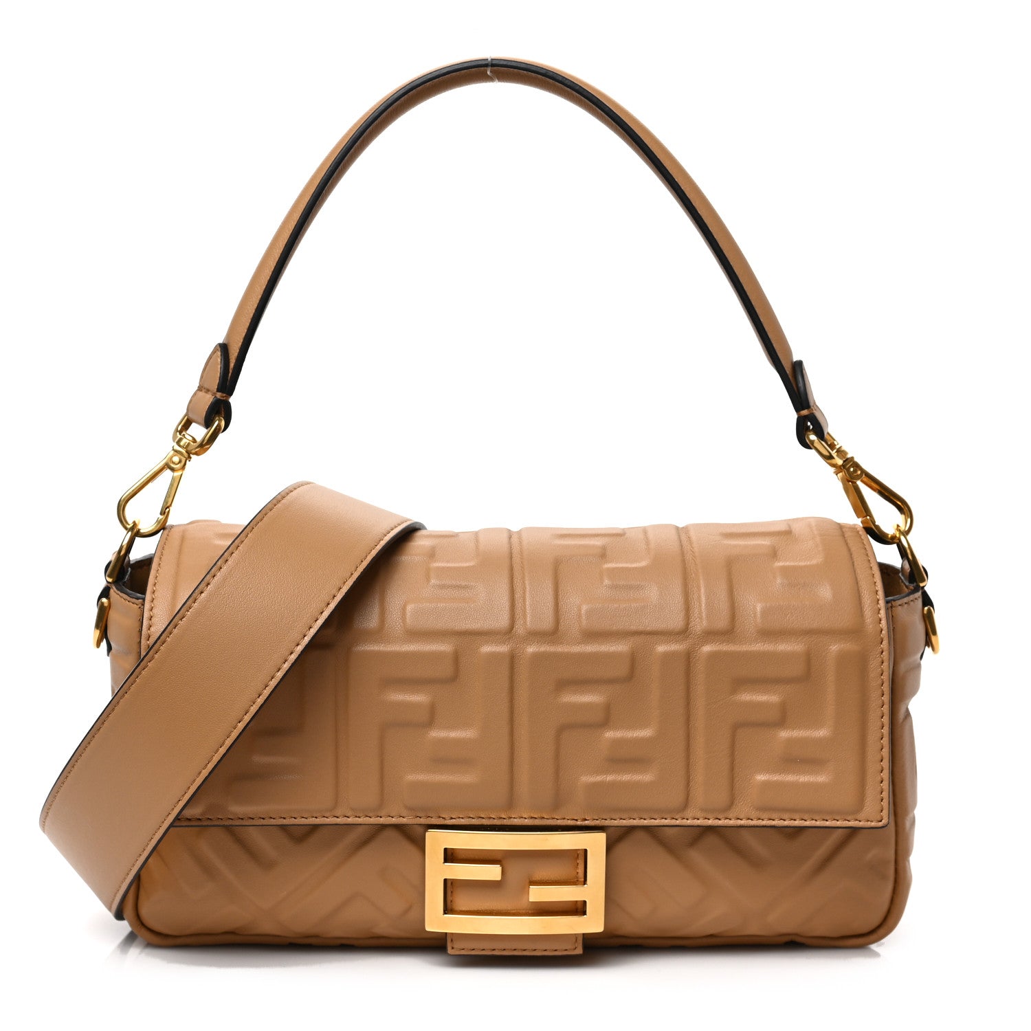 Fendi Nappa FF 1974 Embossed Baguette Miele Scuro 1 of 6