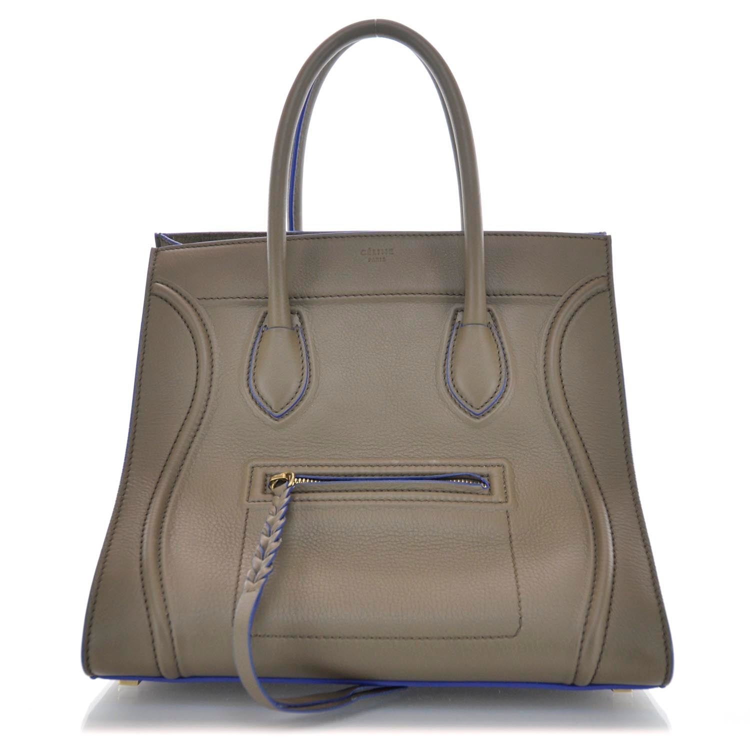 Celine Smooth Calfskin Medium Phantom Luggage Khaki Cobalt Trim 1 of 10