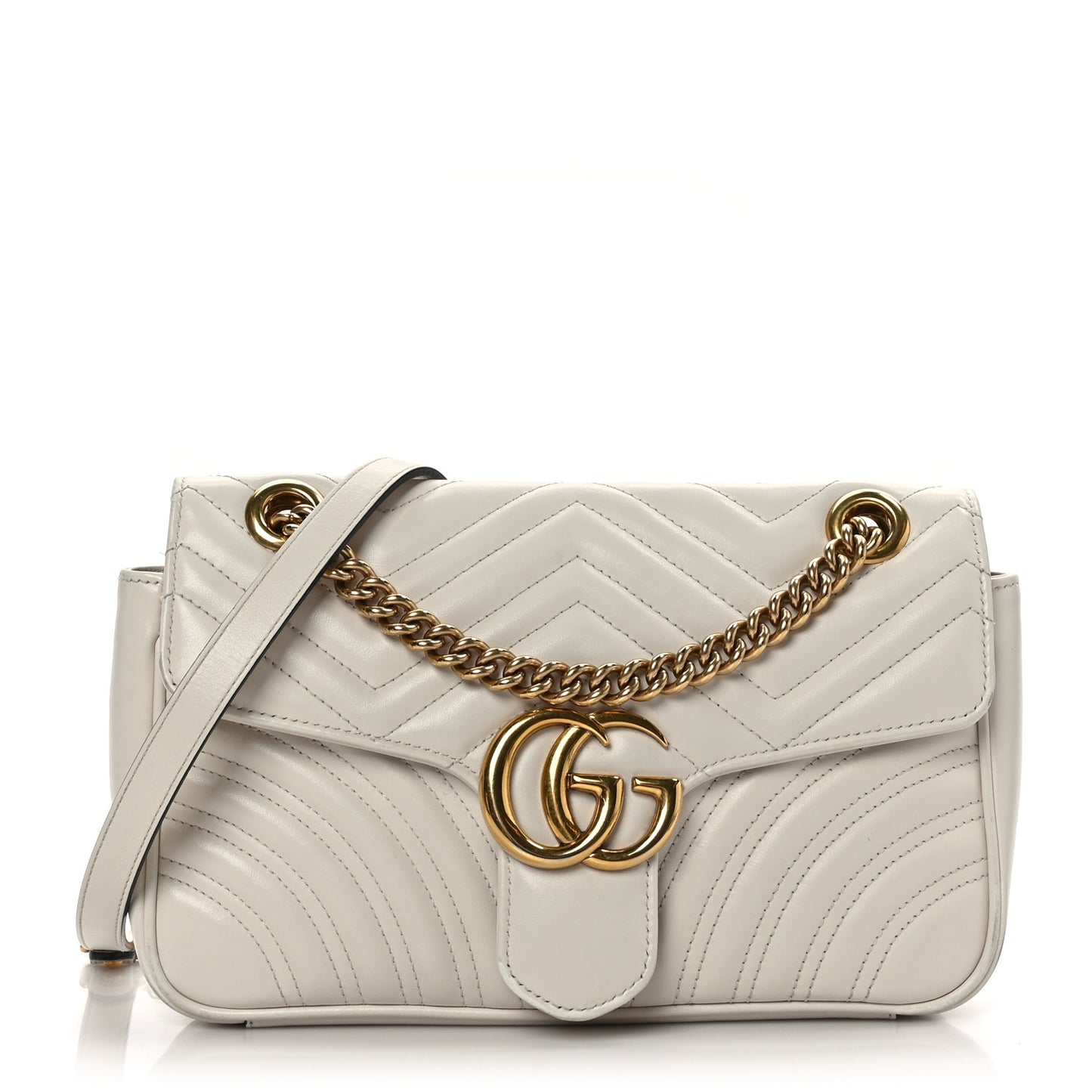 Calfskin Matelasse Small GG Marmont Shoulder Bag White