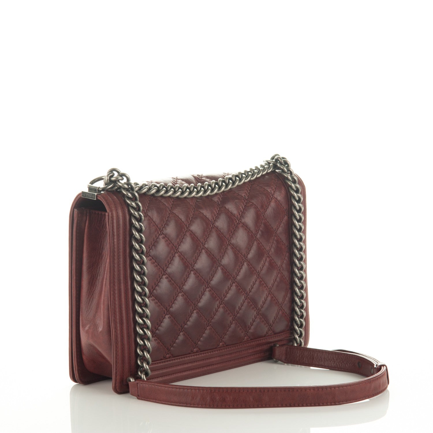 Chanel Calfskin Quilted Double Stitch Large Boy Flap Burgundy 3 of 8