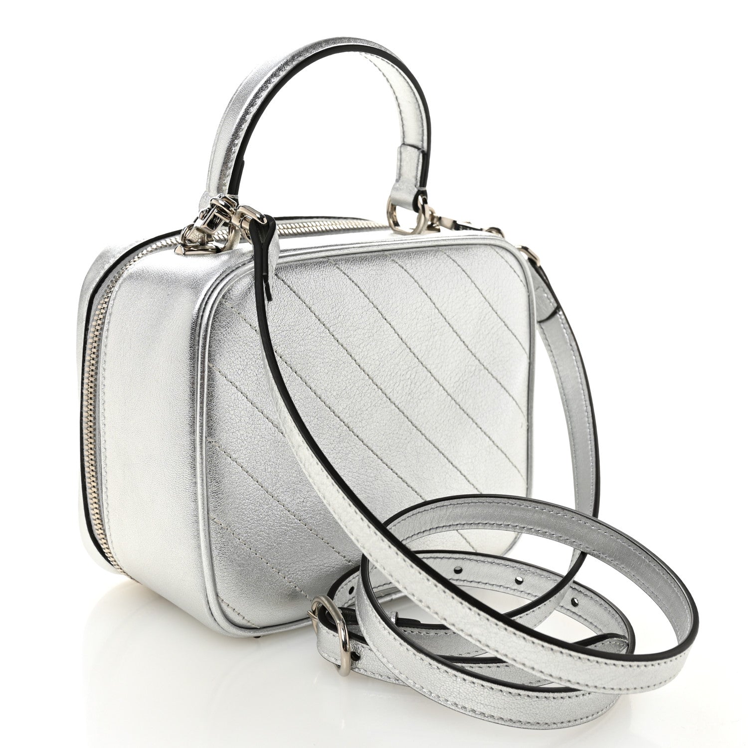 Gucci Metallic Sakai Be Green Calfskin Diagonal Stitched Blondie Top Handle Bag Silver 3 of 10