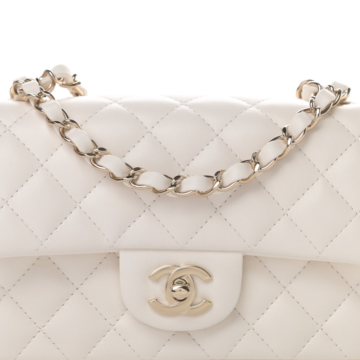 Lambskin Quilted Mini Rectangular Flap White