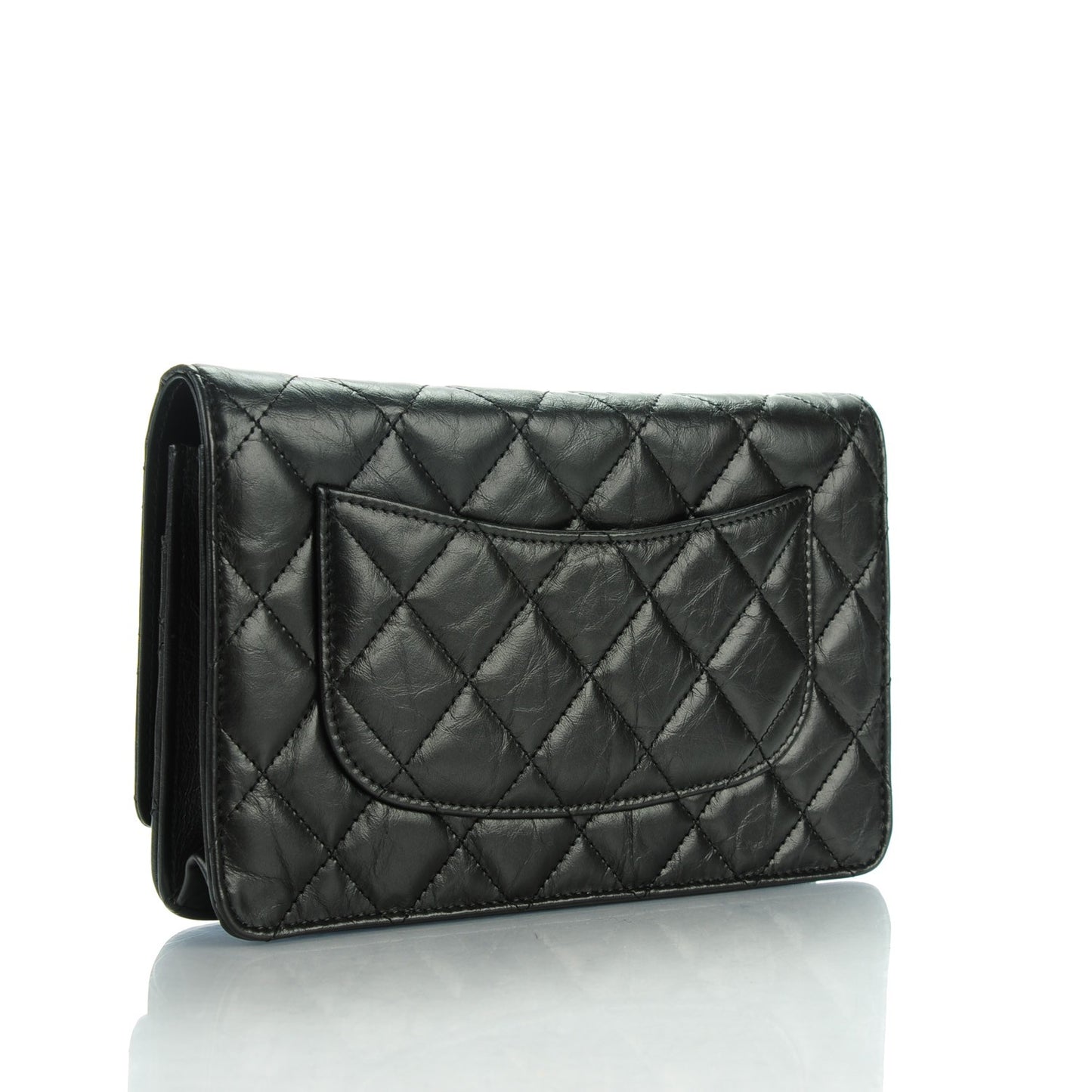 Aged Calfskin Casino 2.55 Reissue Wallet on Chain WOC Black