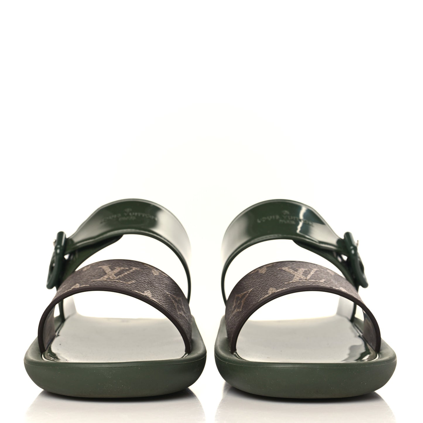 Monogram Sunbath Flat Mule Sandals 37 Kaki
