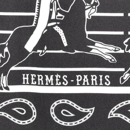 Hermes Silk Double Face Pani La Shar Pawnee Scarf 90 Black Marine 7 of 8