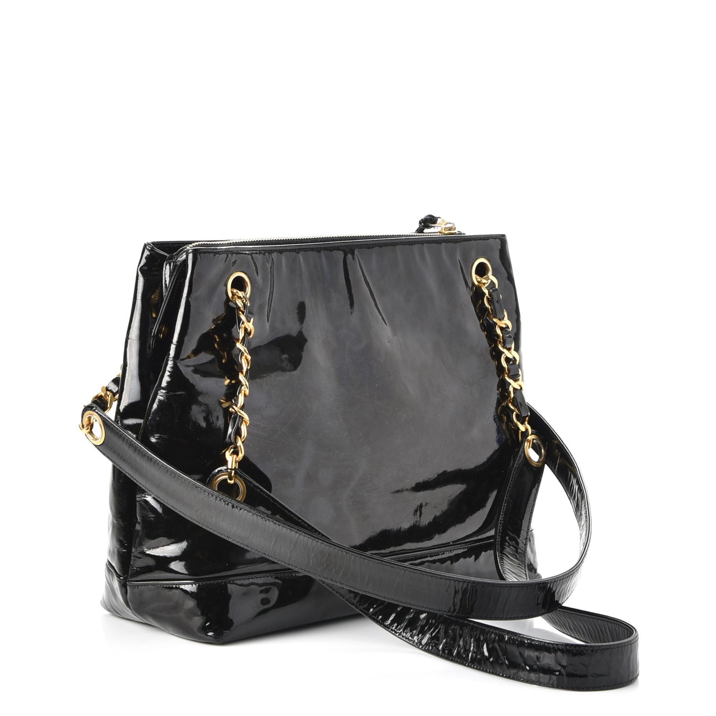 Patent CC Shoulder Bag Black