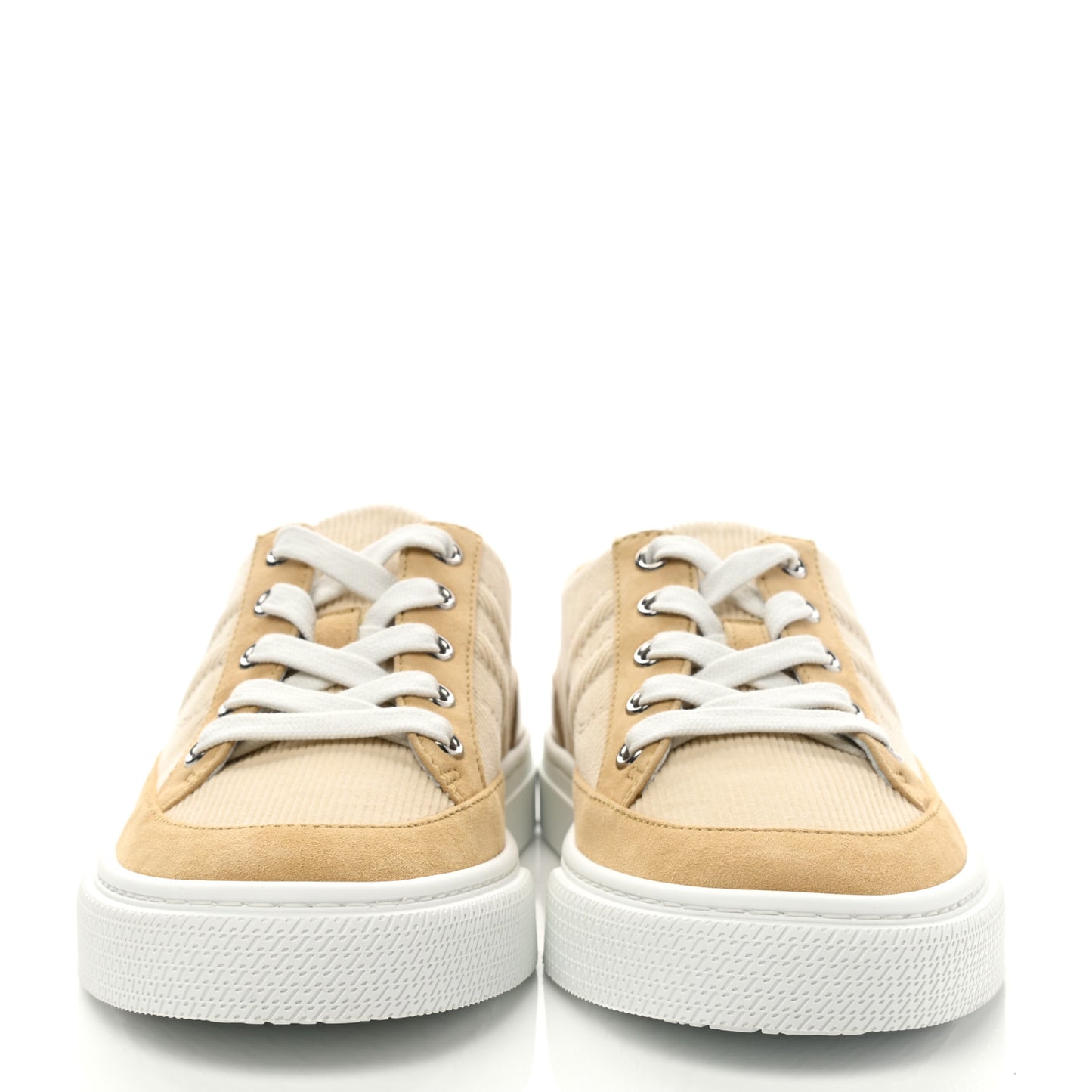 Fabric Ribbed Suede Goatskin Deep Sneakers 36 Beige Crin