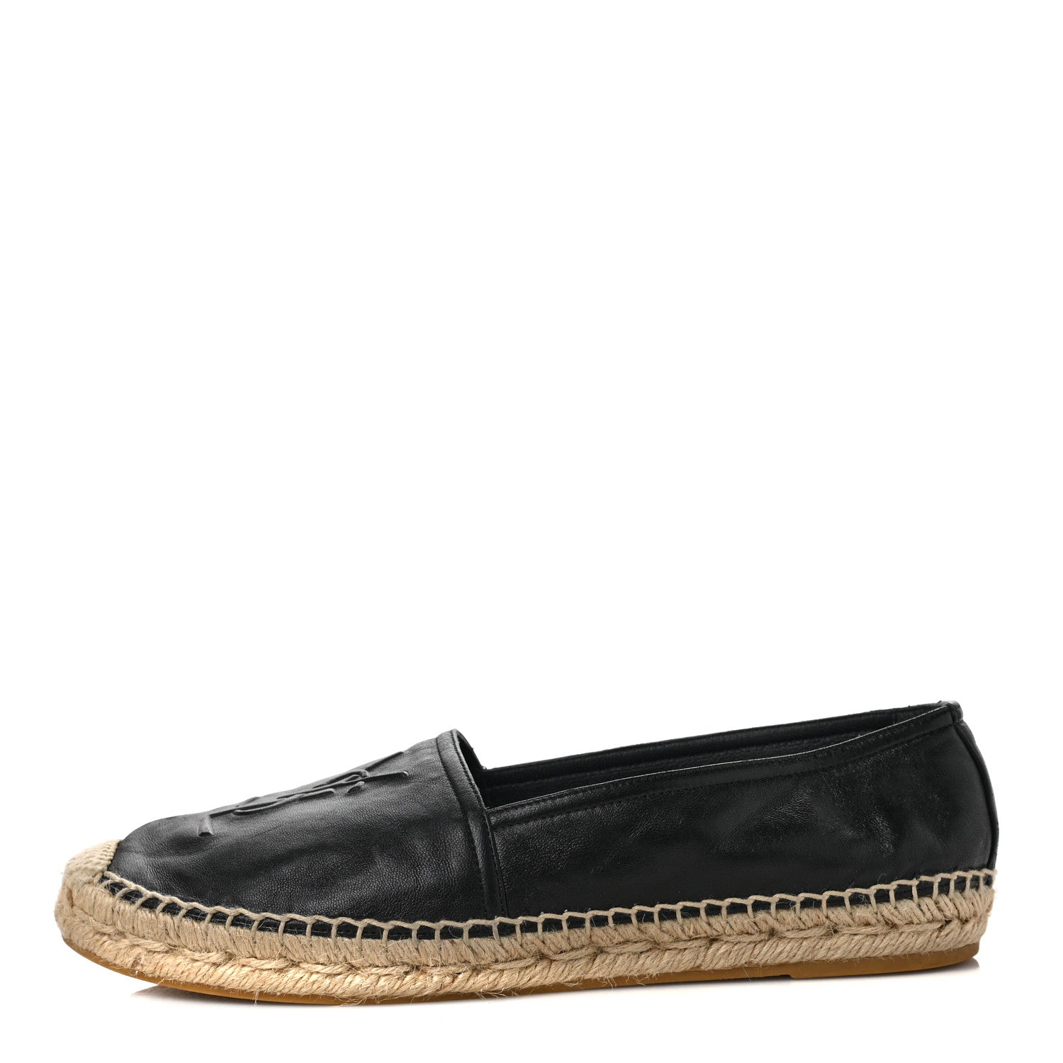 Saint Laurent Lambskin Monogram Espadrilles 37.5 Black 1 of 8