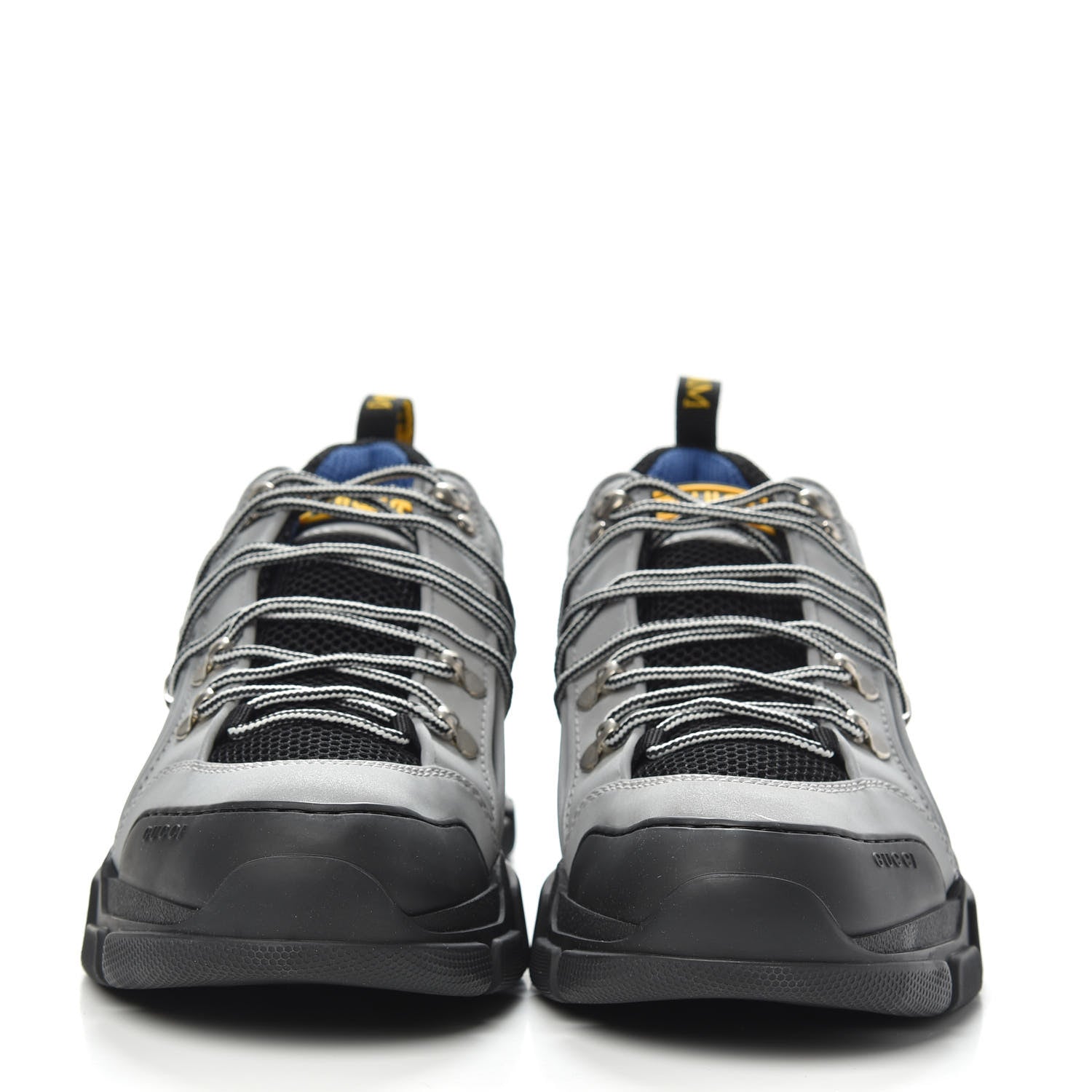 Gucci X SEGA Mesh Technical Canvas Calfskin Reflective Mens Flashtrek Sneakers 9 Silver Black 2 of 8