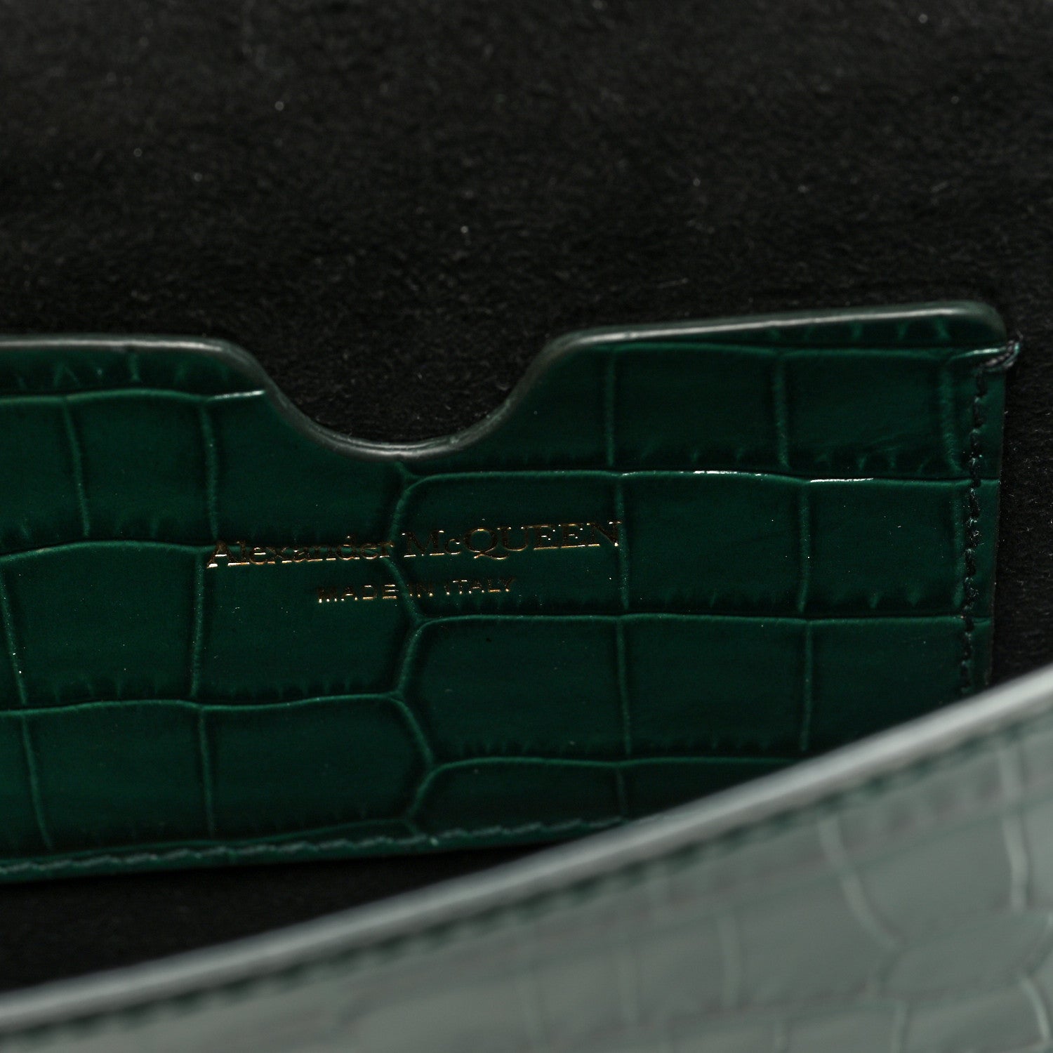Alexander McQueen Calfskin Crocodile Embossed Skull Mini Crossbody Bag Green 6 of 9