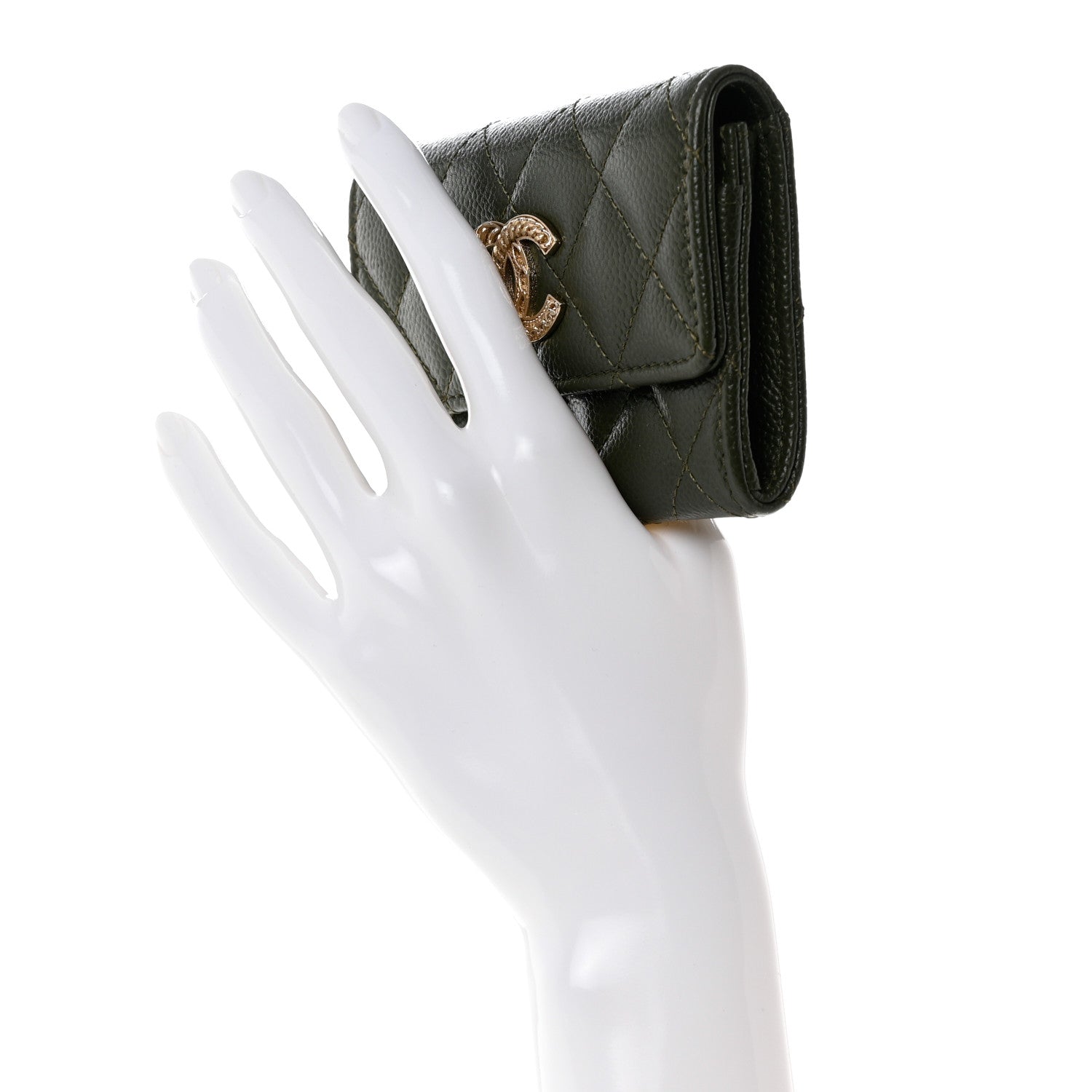 Chanel Caviar Quilted Chain CC Flap Card Holder Khaki 2 of 9