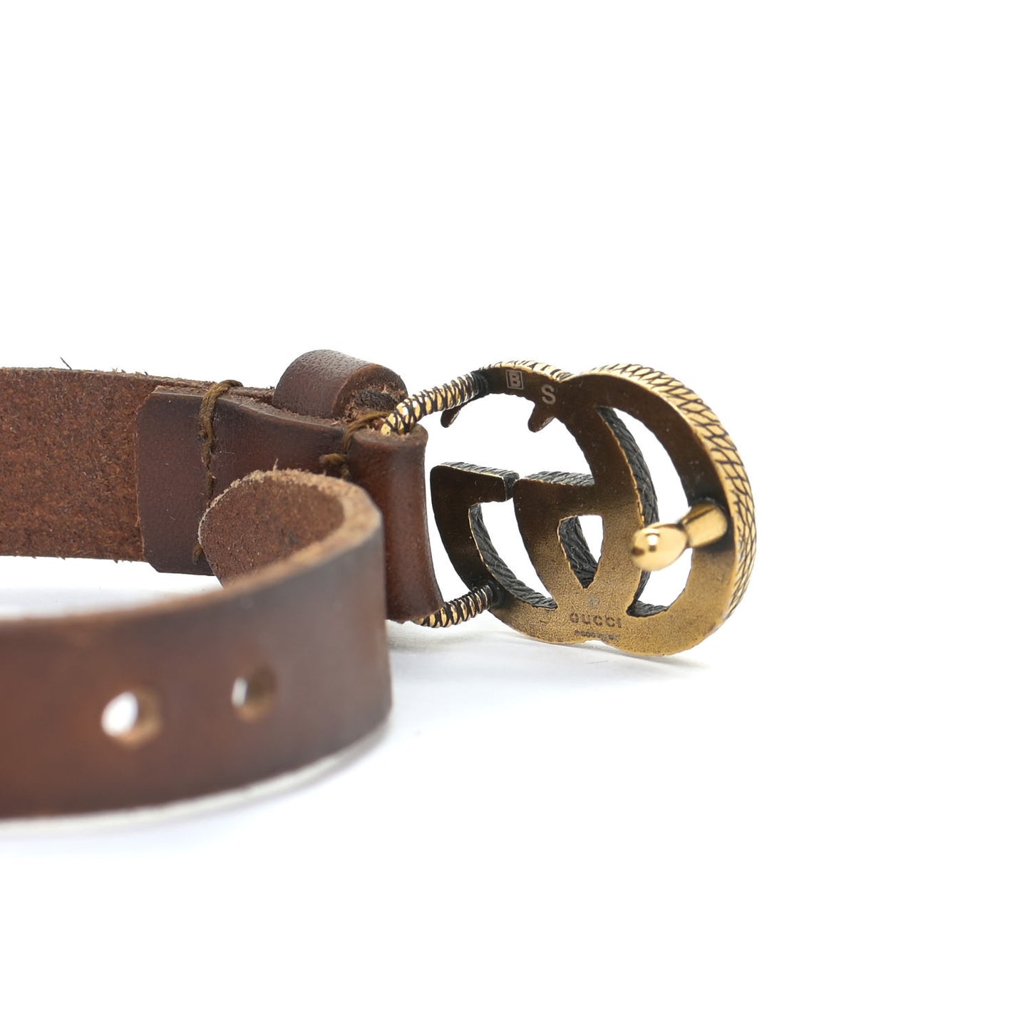 Faded Calfskin Engraved Double G Bracelet S Brown