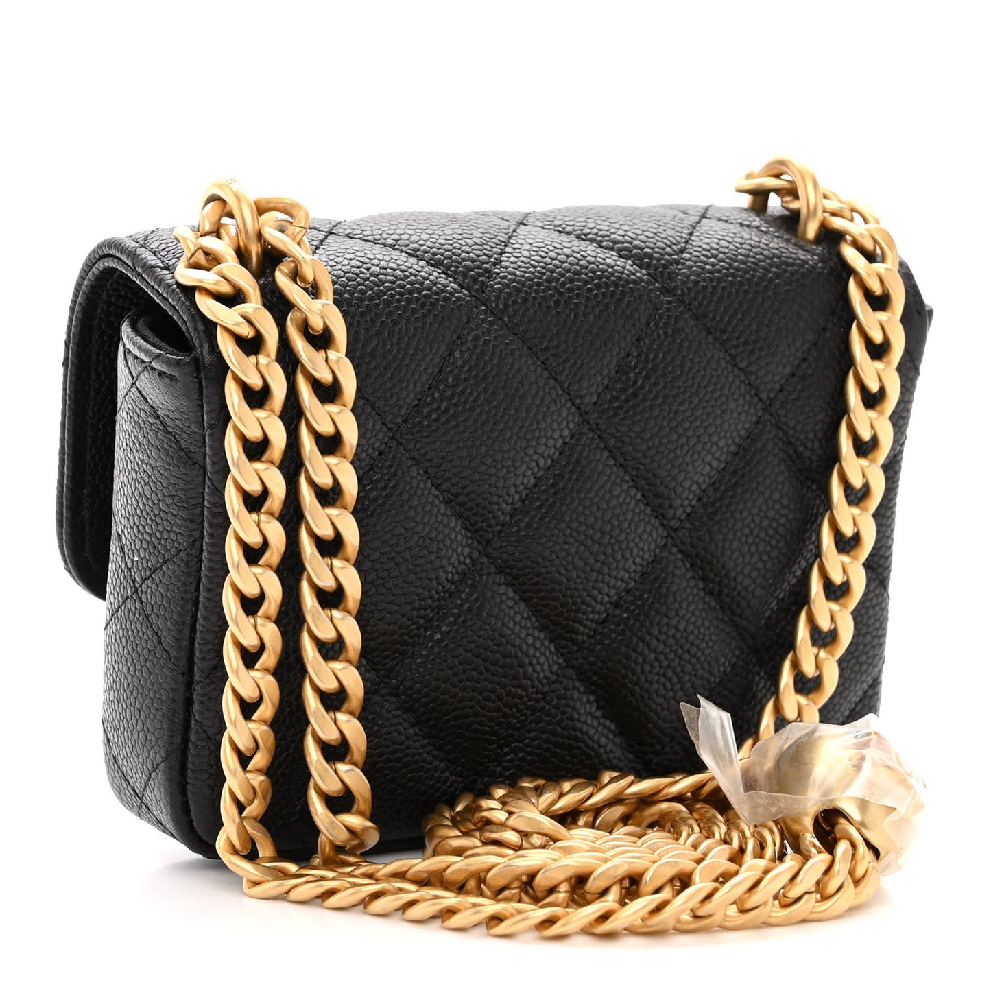 Caviar Quilted Sweetheart Clutch With Chain Black