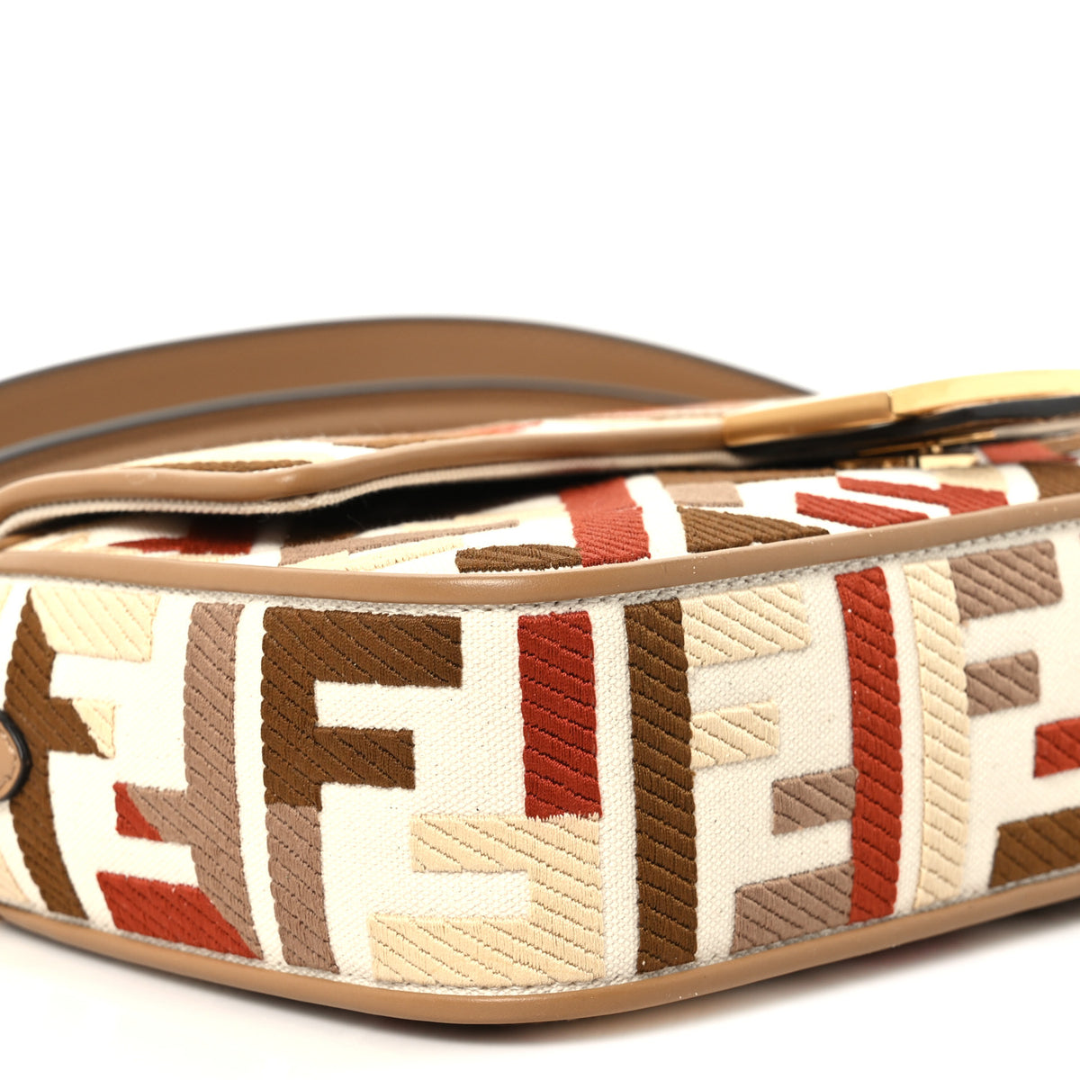 Fendi Canvas Vitello Seta FF Embroidered Baguette Grezzo Soft Gold Multicolor 8 of 9