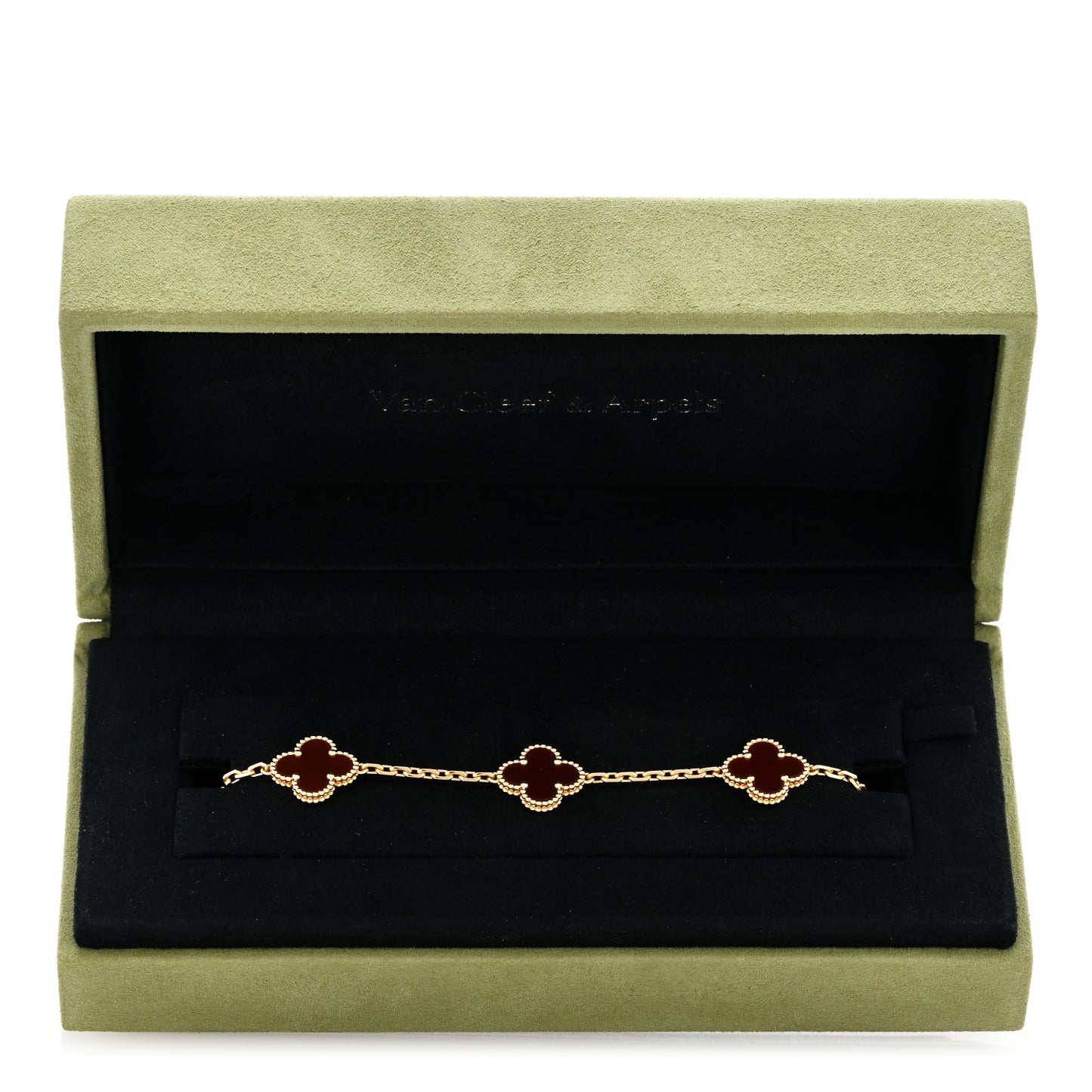 18K Yellow Gold Carnelian 5 Motifs Vintage Alhambra Bracelet