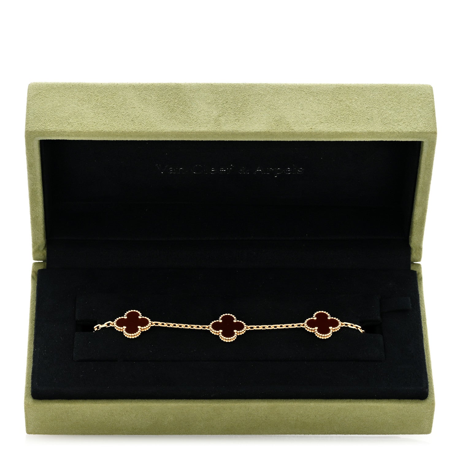 Van Cleef & Arpels 18K Yellow Gold Carnelian 5 Motifs Vintage Alhambra Bracelet 4 of 4