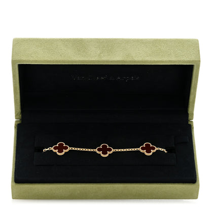 Van Cleef & Arpels 18K Yellow Gold Carnelian 5 Motifs Vintage Alhambra Bracelet 4 of 4