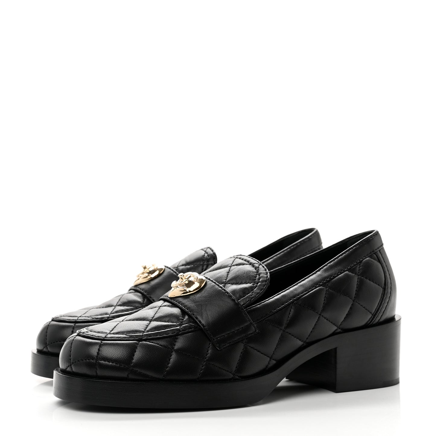 Lambskin Quilted CC Heart Loafers 36 Black