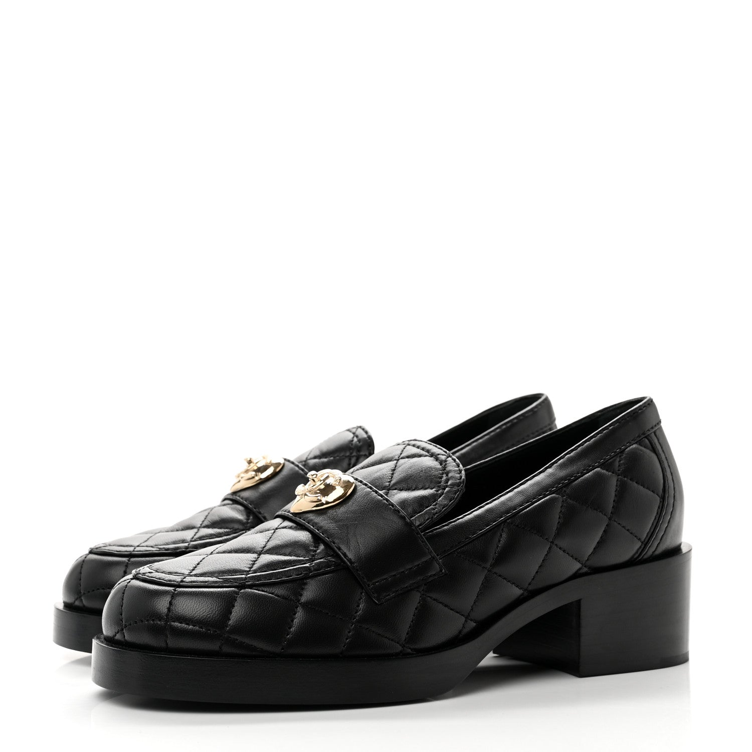 Chanel Lambskin Quilted CC Heart Loafers 36 Black 3 of 8