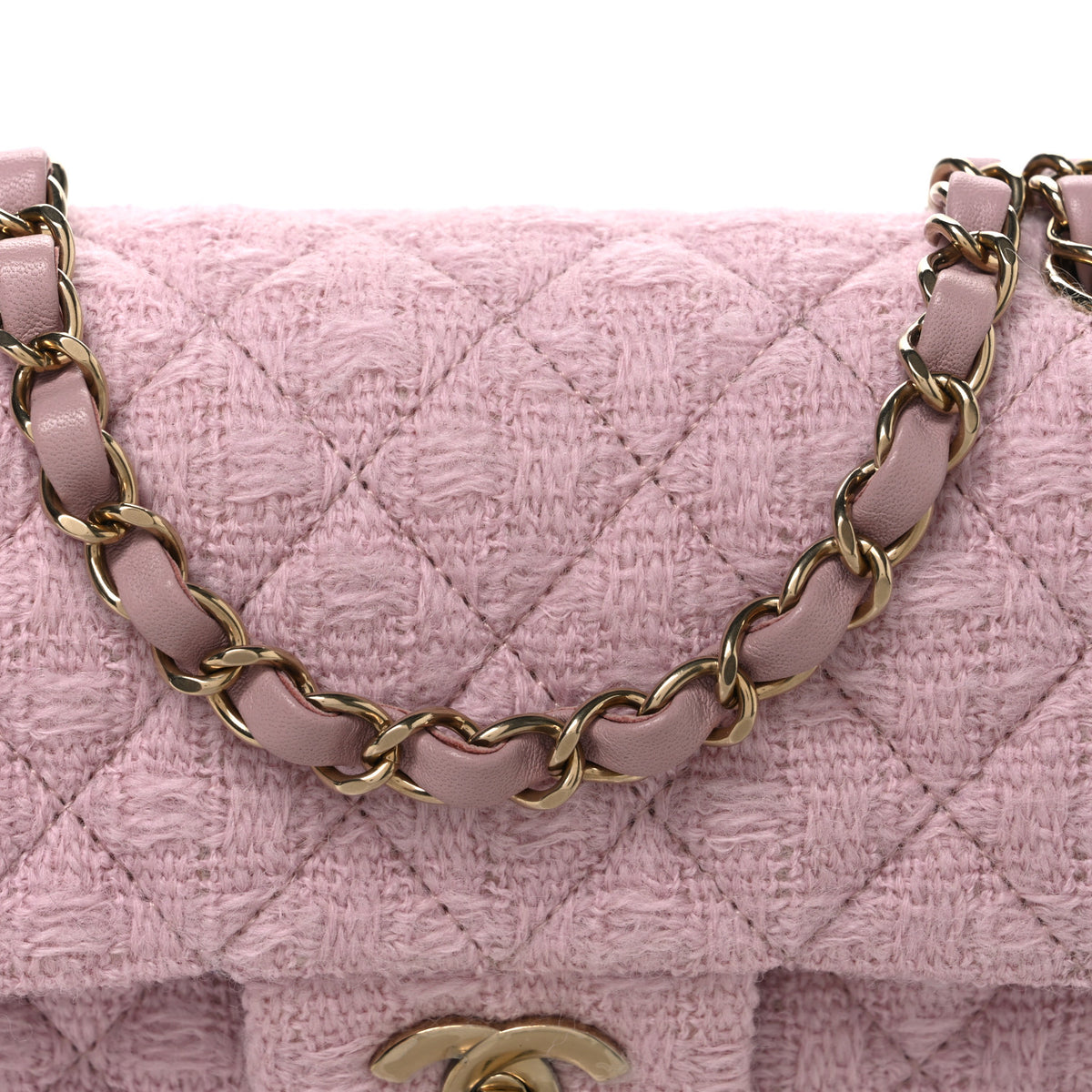 Tweed Quilted Mini Rectangular Flap Light Pink