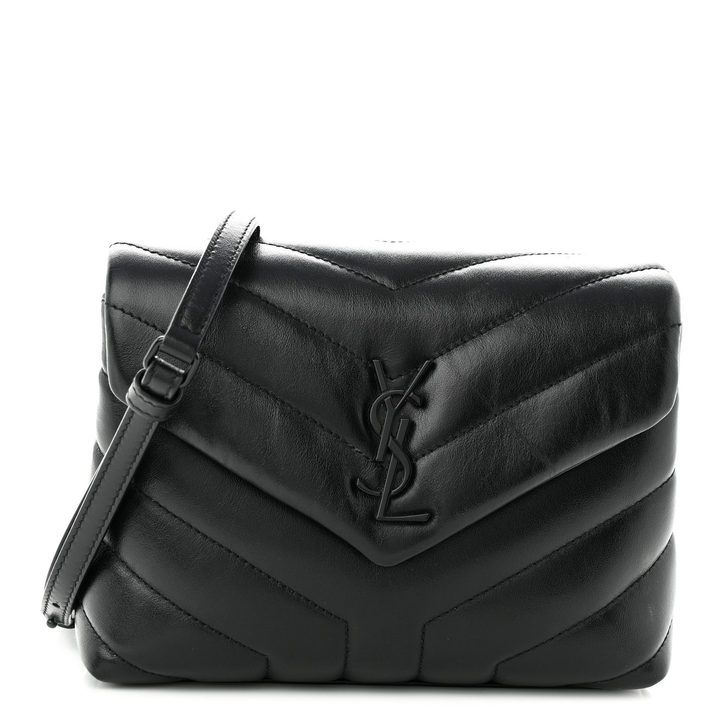 Calfskin Y Quilted Monogram Monochrome Toy Loulou Crossbody Bag Black