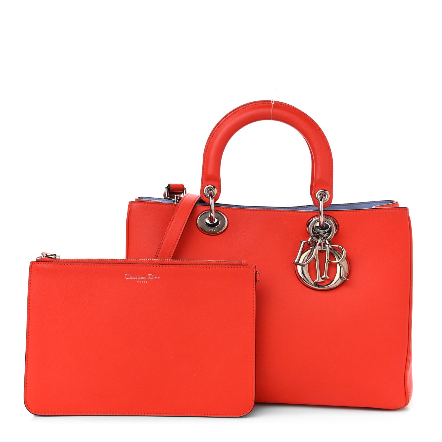 Christian Dior Smooth Calfskin Medium Diorissimo Tote Orange Light Blue 1 of 16