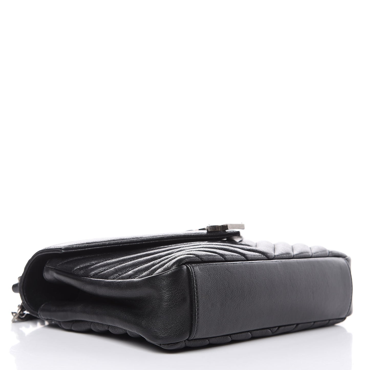 Sheepskin Matelasse Chevron Monogram Medium College Bag Black