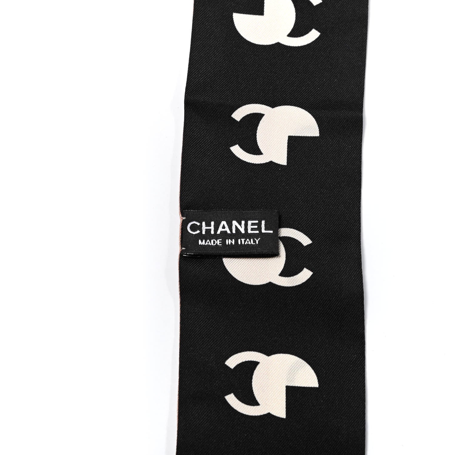Chanel Silk 31 Rue Cambon CC Slim Bandeau Scarf Ecru Pink Black 2 of 3