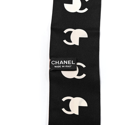 Chanel Silk 31 Rue Cambon CC Slim Bandeau Scarf Ecru Pink Black 2 of 3