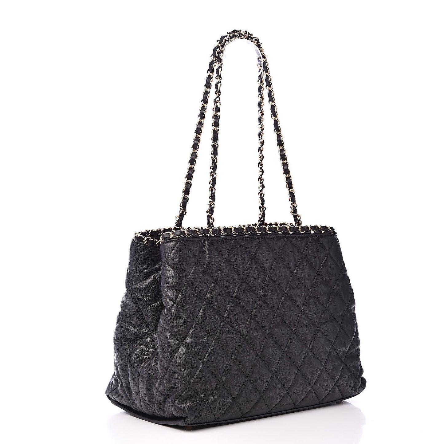 Calfskin Quilted Small Chain Me Tote Black